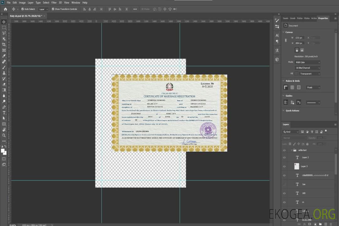 Modèle PSD de certificat de mariage en Italie template